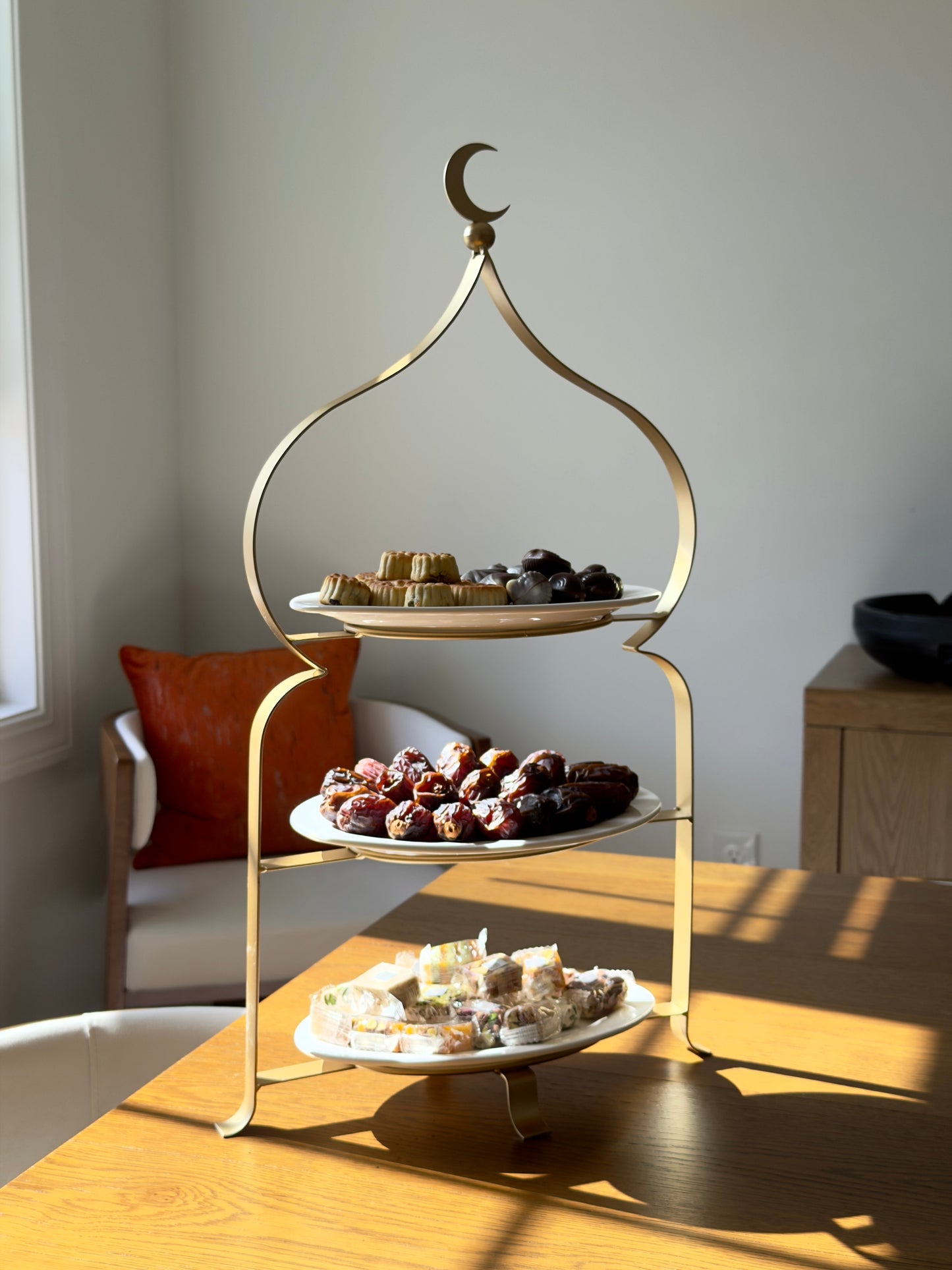 Gold Crescent Moon Three-Tier Serving Stand