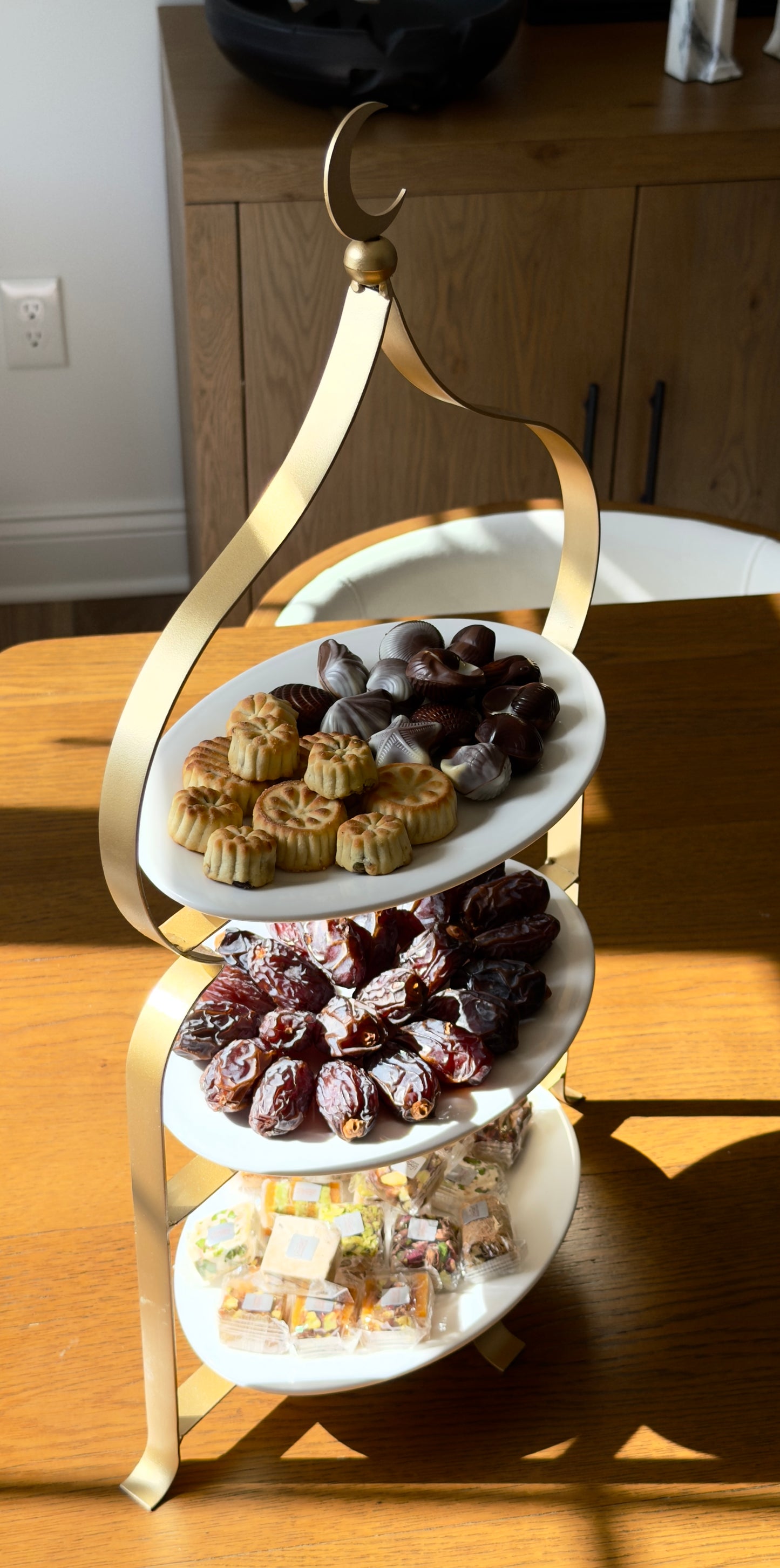 Gold Crescent Moon Three-Tier Serving Stand