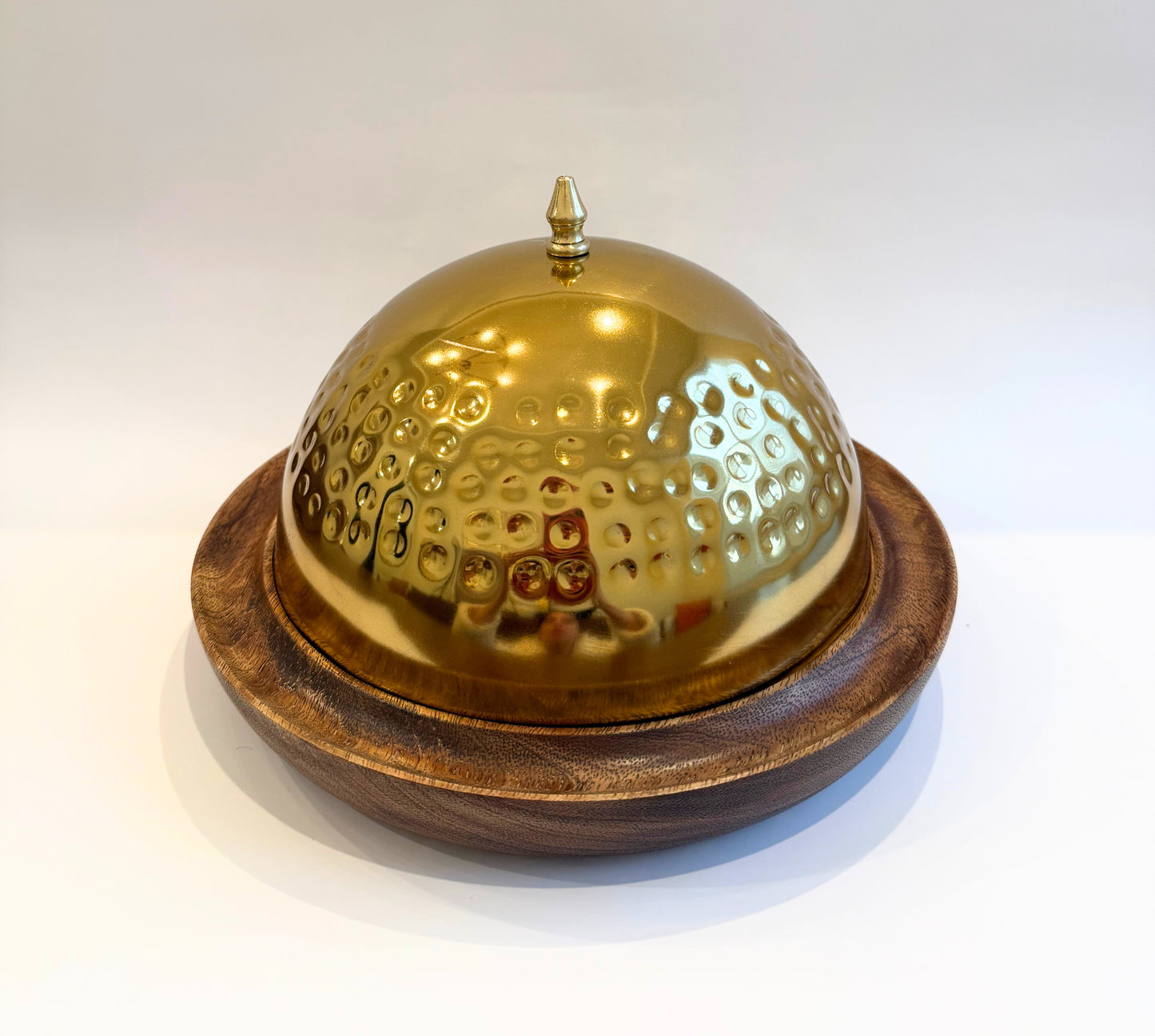 Wooden Serving Tray with Hammered Gold Dome Cover