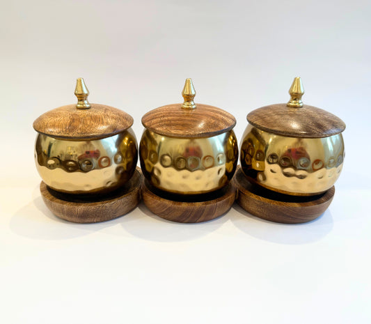Gold & Wood Accent Storage Jars with Tray