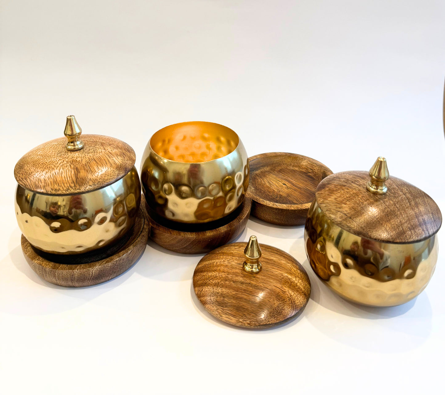 Gold & Wood Accent Storage Jars with Tray